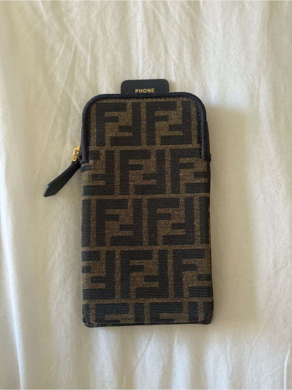 Fendi Brown & Black FF Logo Zip Phone Pouch